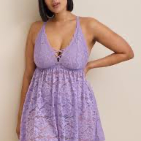 Torrid Curve Babydoll Chemise 2X Purple Lace Coquette Milk Maid Romantic Fairy - Picture 1 of 11